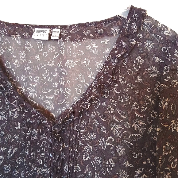 Esprit Sheer Spring Floral Blouse with Ruffled Button Placket - Picture 2 of 11